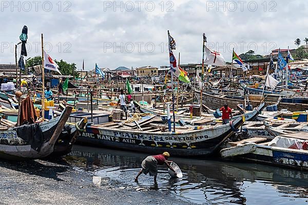 Colourful flags, traditional fishing boats