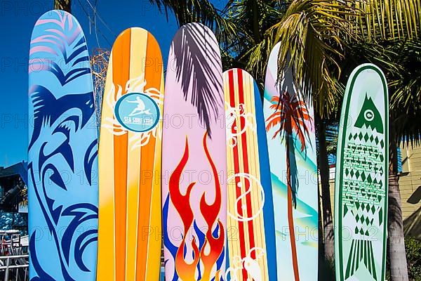 Surfboards in the seaworld aquarium, San Diego