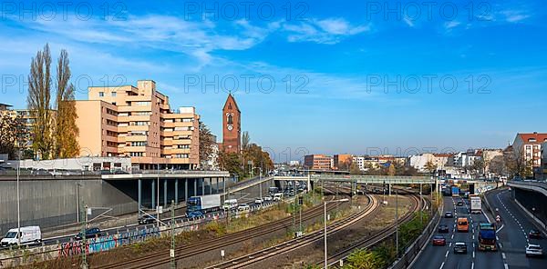 Railway tracks next to the city motorway, Berlin-Westend