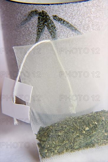 Green tea bag with cup,