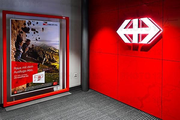 Advertising poster and SBB logo, Switzerland