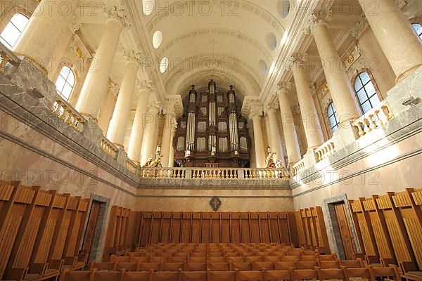 Aisle with organ from the Early Classicism Cathedral in St. Blasien, Southern Black Forest