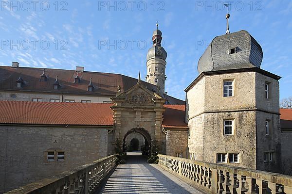 Entrance to the baroque castle in Weikersheim, Baden-Wuerttemberg