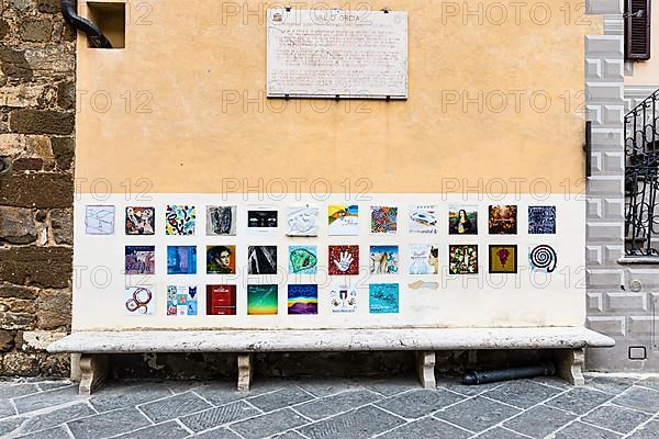 Exhibition, artistically designed ceramic tiles on the town hall tower