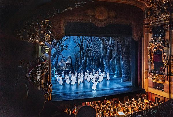 Stage with ballet ensemble during applause at the Opera Garnier at the Palais Garnier, Paris