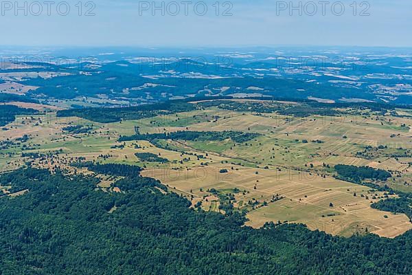 Aerial view of the Hohe Rhoen, low mountain range