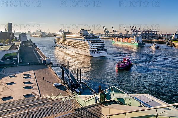 Cruise ship AidaSol in front of the cruise terminal Altona on the river Elbe in the port of Hamburg, Hamburg