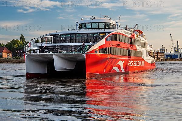 Catamaran from Helgoland on the Elbe in the Port of Hamburg, Hamburg