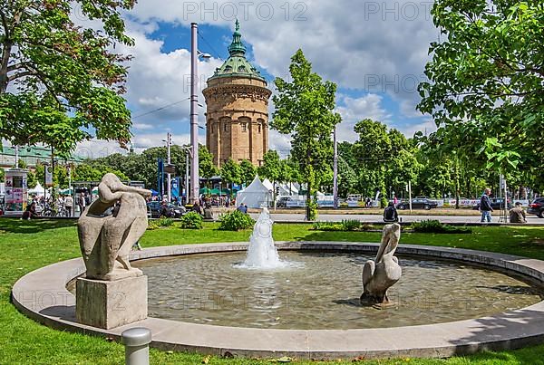 Pelican Fountain and Historic Water Tower, Mannheim