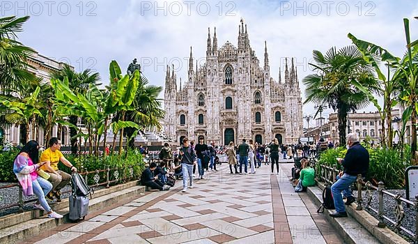 Palm tree terrace in the Piazza del Duomo, Cathedral Square with Cathedral