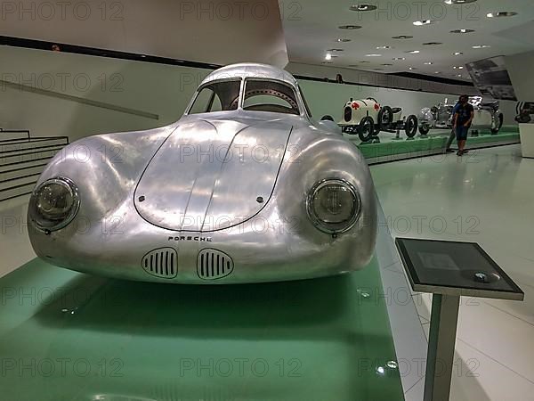 Historic classic car Porsche Type 64 racing car for car races Berlin Rome from 30s 1939 by Ferdinand Porsche based on Volkswagen, Porsche Museum