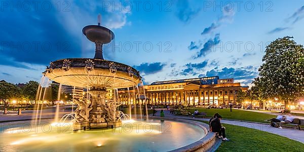 Fountain on Schlossplatz in front of the Koenigsbau, Stuttgart