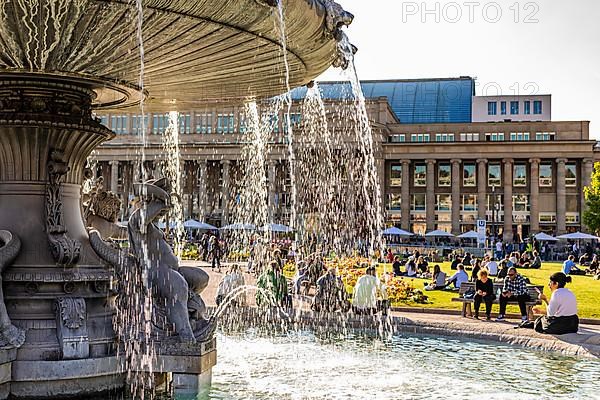 Fountain on Schlossplatz in front of the Koenigsbau, Stuttgart