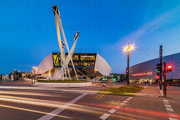 Sculpture Inspiration 911 in front of the Porsche Museum in Stuttgart-Zuffenhausen, Stuttgart