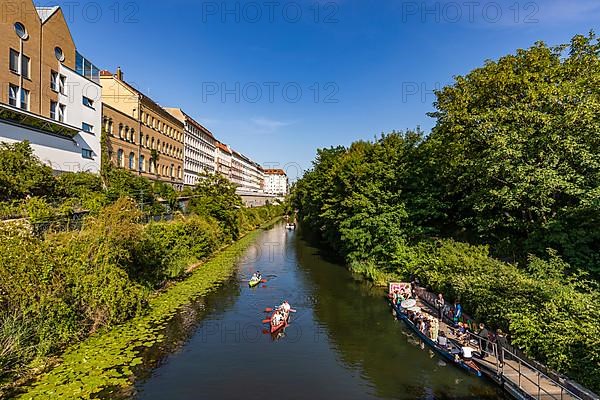 Paddle boats on the Karl Heine Canal in the Plagwitz district, Leipzig
