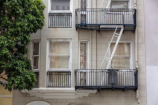 Windows and escape stairs, downtown building