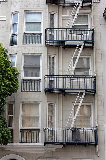 Windows and escape stairs, downtown building