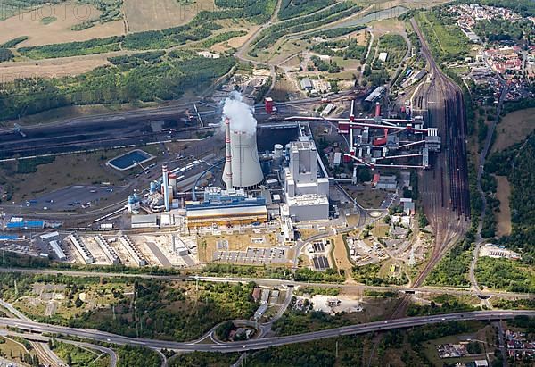 Aerial view of the Ledvice lignite-fired power plant, Czech Republic