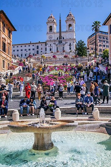 Barque fountain with Spanish Steps and the church Trinita dei Monti. Rome, Lazio