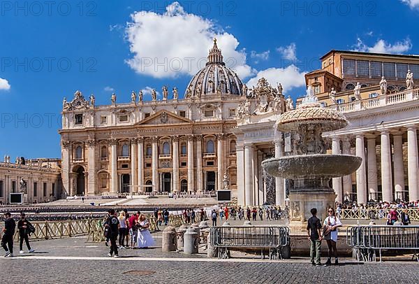 Northern Fountain in St. Peter's Square with St. Peter's Basilica, Rome