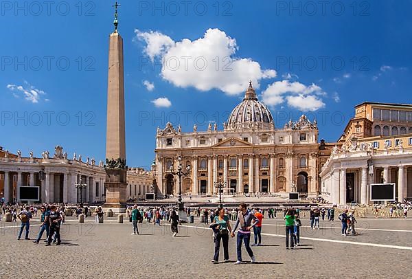 Egyptian obelisk in St. Peter's Square with St. Peter's Basilica, Rome