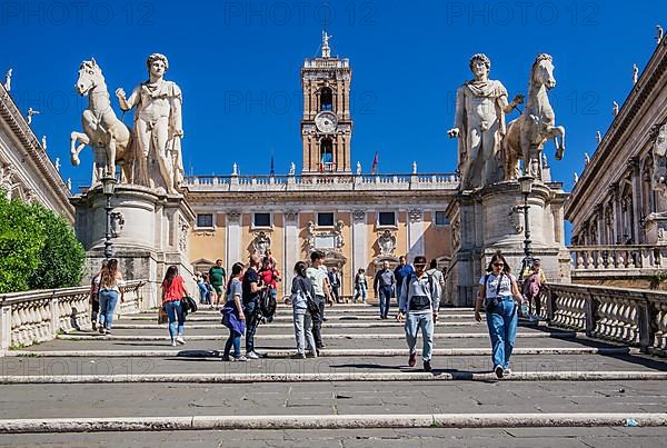 Staircase to the Capitol with statues of the Dioscuri and the Senatorial Palace, Rome