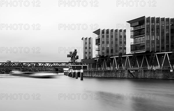 Black and white, office building in the Westhafen district