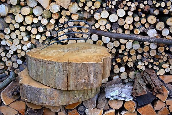 Firewood store with pitchfork