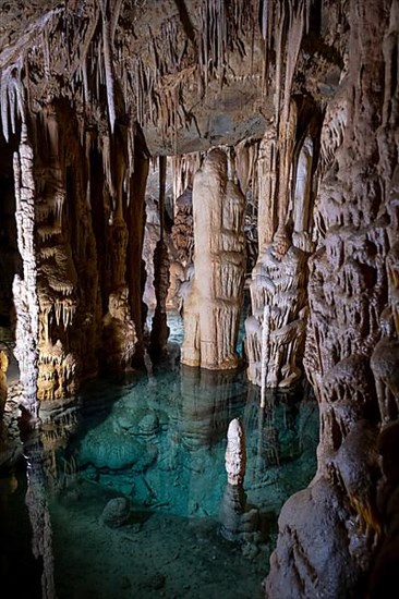 Lake with stalactites in the Katerloch stalactite cave