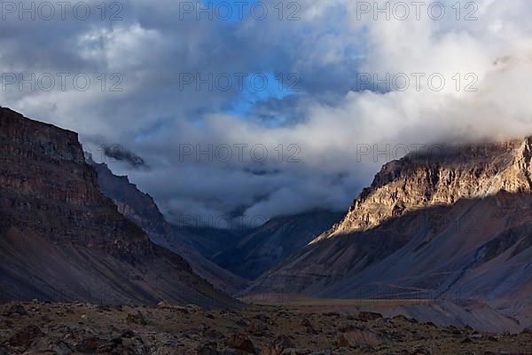 Sunset in Himalayas. Spiti Valley