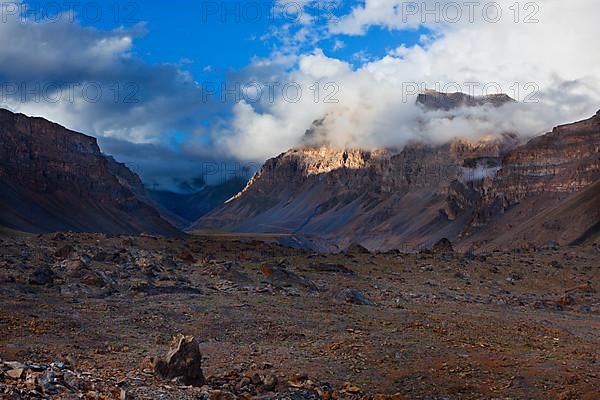 Sunset in Himalayas. Spiti Valley