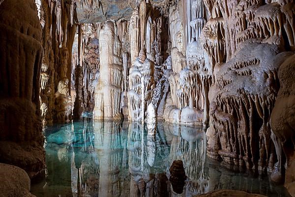 Lake with stalactites in the Katerloch stalactite cave