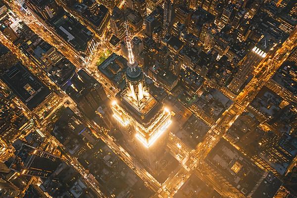 Breathtaking Aerial View of the Empire State Building at Night in Manhattan