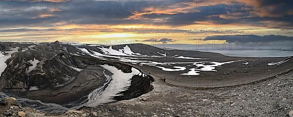 Deception Island Caldera Bay Telephone Bay with Cruise Ship Panorama Antarctica