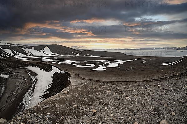 Deception Island Caldera Bay Telephone Bay with Cruise Ship Antarctica