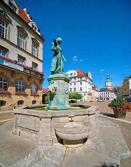 Mallet Fountain by Johannes Hartmann in front of the Doebeln Town Hall