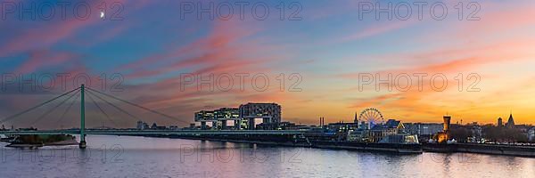 Panorama from Deutzer Bruecke on Rheinauhafen with crane houses