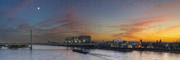 Panorama from Deutzer Bruecke on Rheinauhafen with crane houses