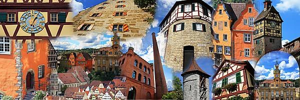 Collage with historical sights of Schwaebisch Hall. Schwaebisch Hall