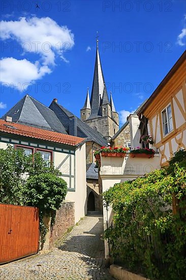 Townscape of Zeil am Main with the church of St. Michael in the background. Zeil am Main