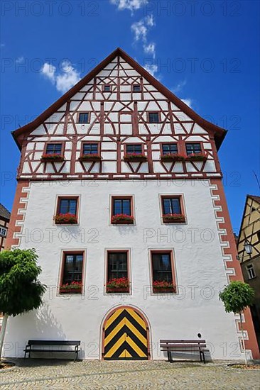 Half-timbered house in Zeil am Main in fine weather. Zeil am Main