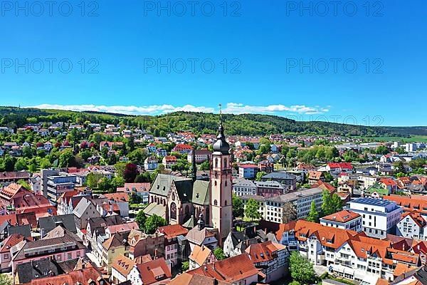 Aerial view of Tauberbischofsheim with the Historic Church of Saint Martin