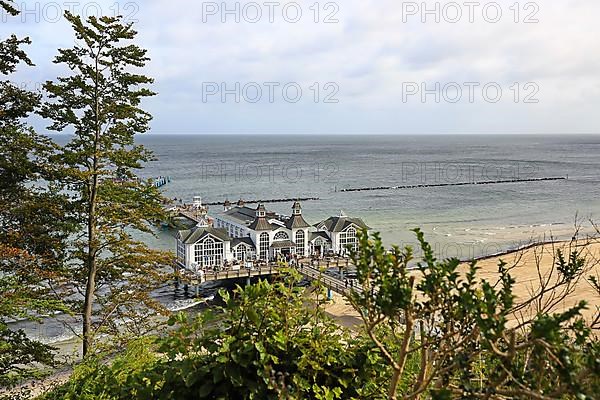 Sellin pier on the Baltic Sea island of Ruegen at fog