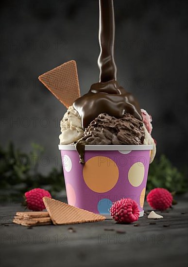 Sundae with flowing chocolate