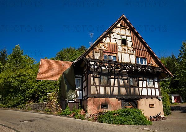 Fire damage to a half-timbered house