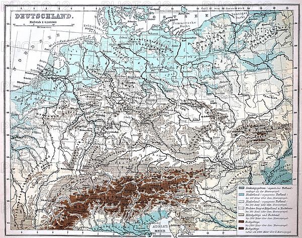 Map with elevation data from Germany