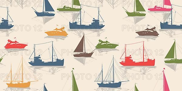 Sailing vector seamless pattern