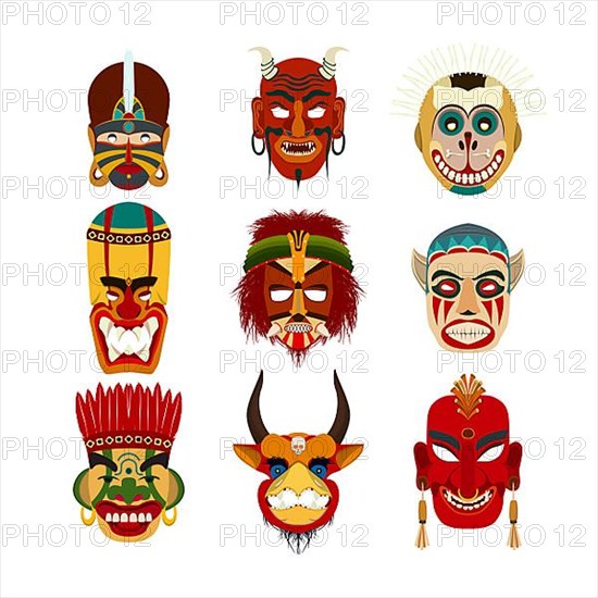 Vector tribal masks set