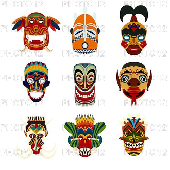 Vector tribal masks set