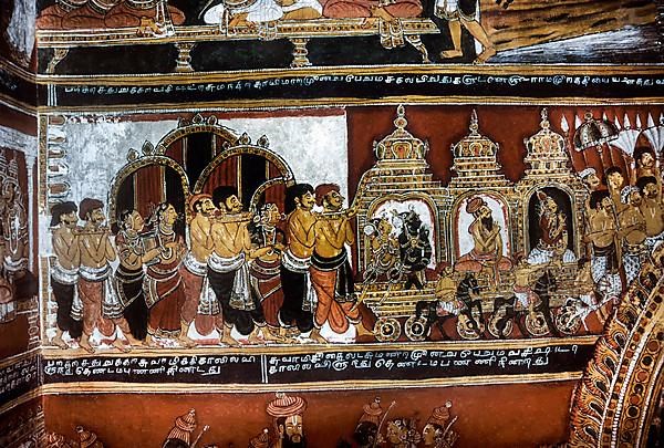 18th century Ramayana epic murals fresco painting on Bodi Zamin palace walls in Bodinayakanur